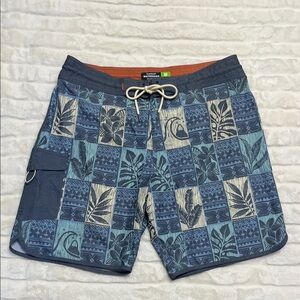 Blue and Gray Patterned Board Shorts/ bathing suit